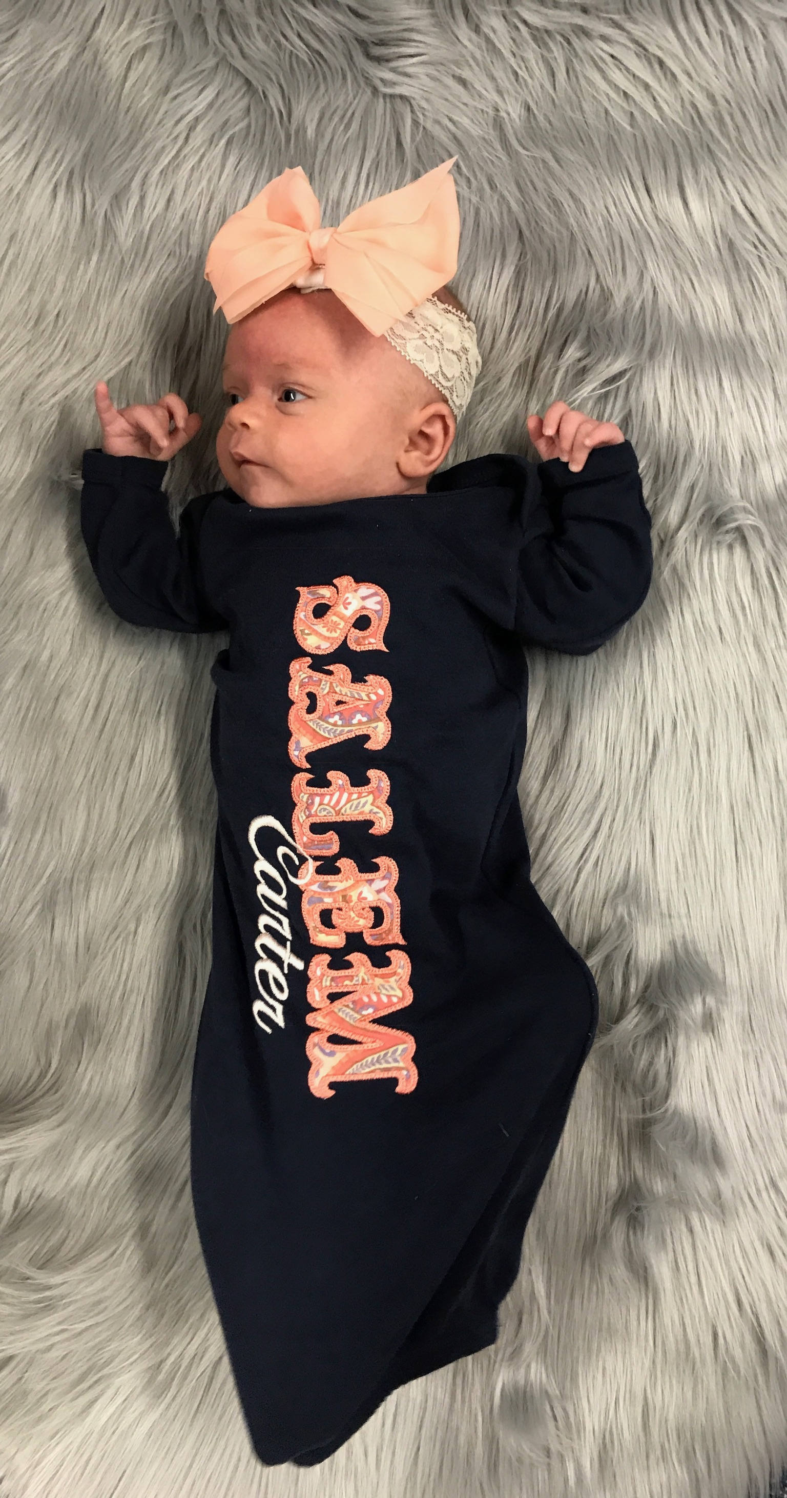 Monogrammed Baby Gown for Girls - Beautiful Coming Home Outfit - Cute Baby Gown with Applique Name - Customized Gowns for Girls