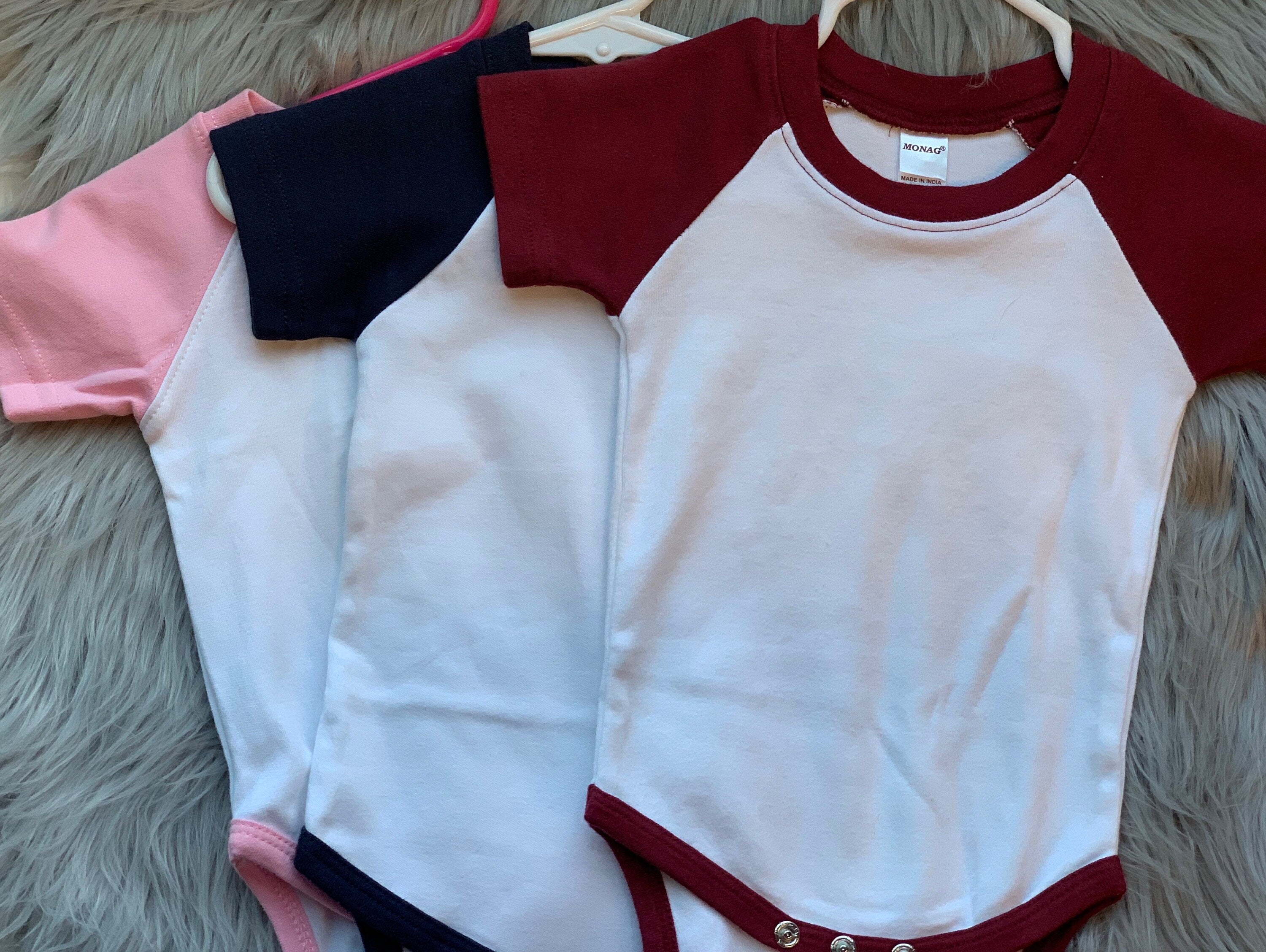 Wholesale Kid Clothing - Blank Baseball Bodysuits - Blank Infant Short Sleeve Baseball Bodysuits - Raglan Bodysuits