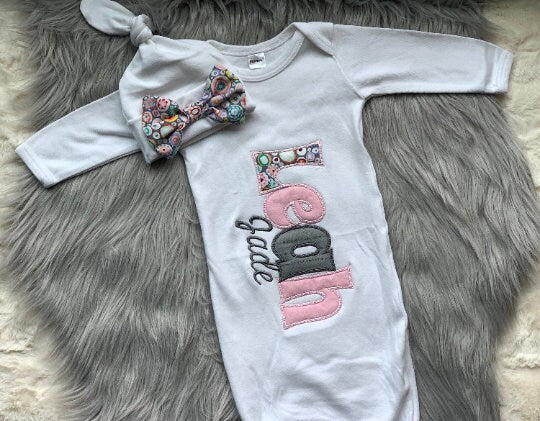 Monogrammed Baby Gown for Girls - Beautiful Coming Home Outfit - Cute Baby Gown with Applique Name - Customized Gowns for Girls