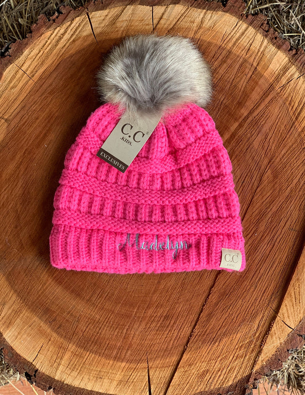 kids Single Pom Beanies - C C Beanies - Kids Beanies - Personalized Beanies - Toddler Beanies - Kids Clothes