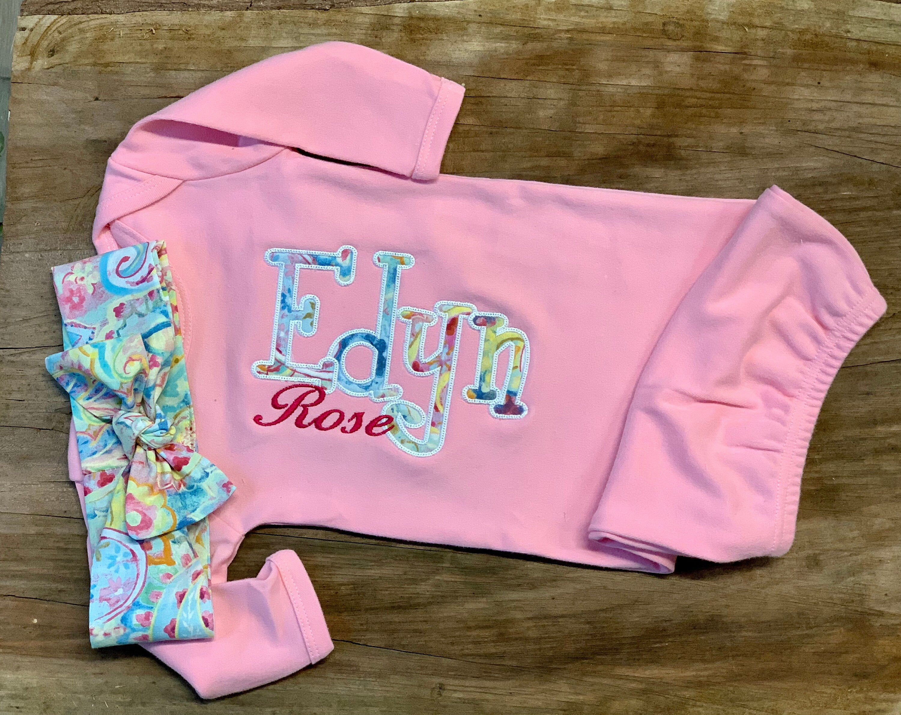 Monogrammed Baby Gown for Girls - Beautiful Coming Home Outfit - Cute Baby Gown with Applique Name - Customized Gowns for Girls