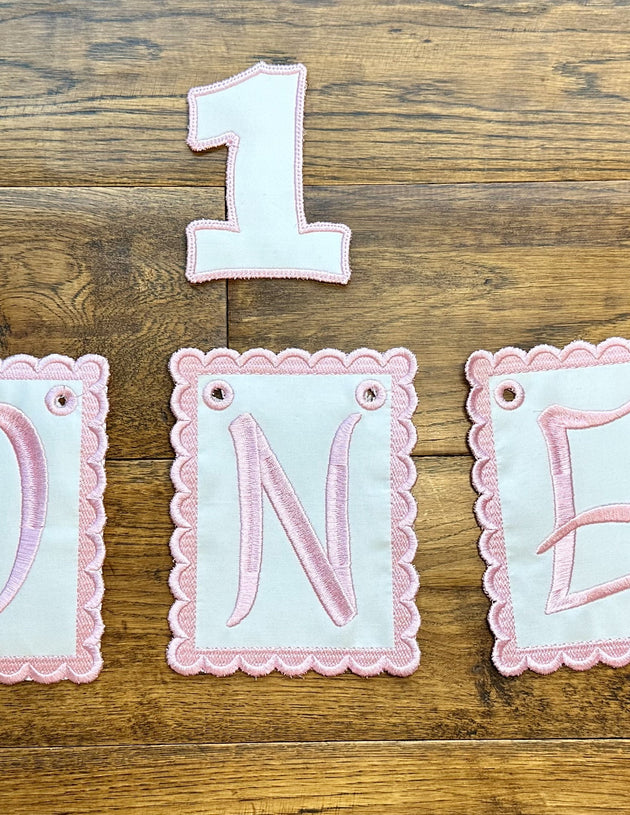 Highchair Birthday Banner Embroidery Letters - Highchair Banner - First Birthday Banner Letters